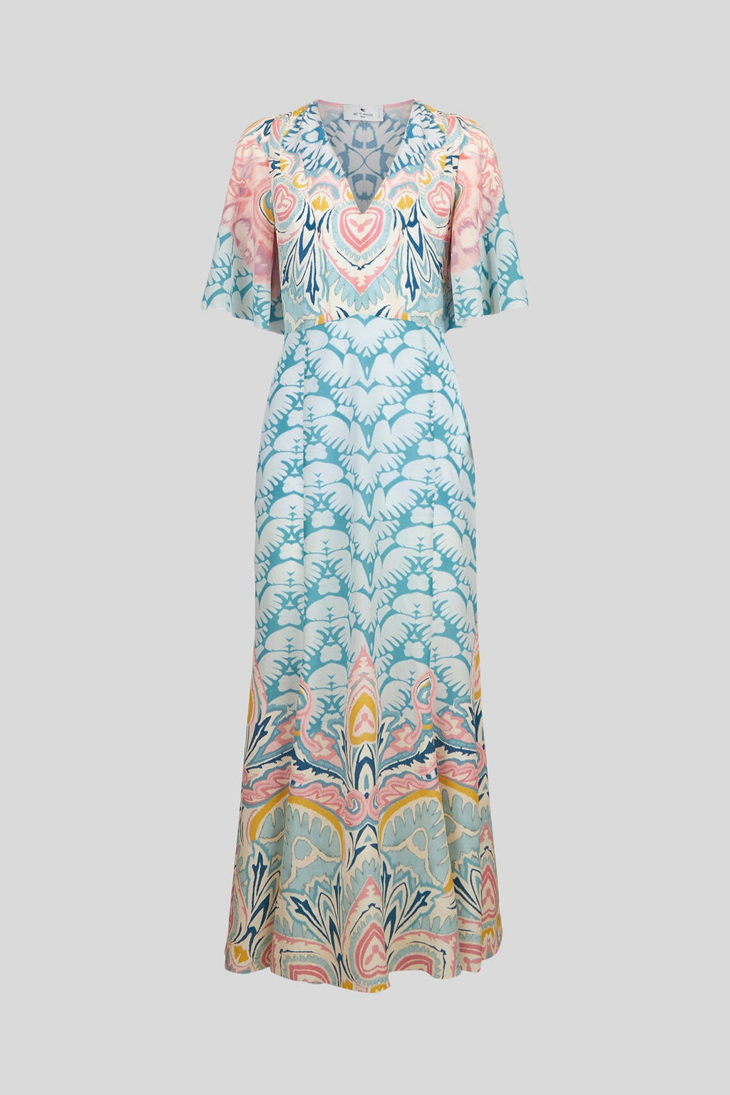 Silk V-Neck Dress with Flowy Sleeves