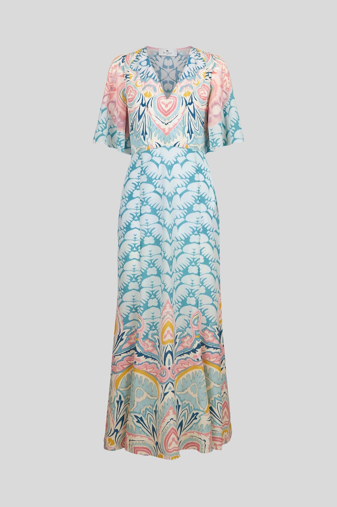 Silk V-Neck Dress with Flowy Sleeves