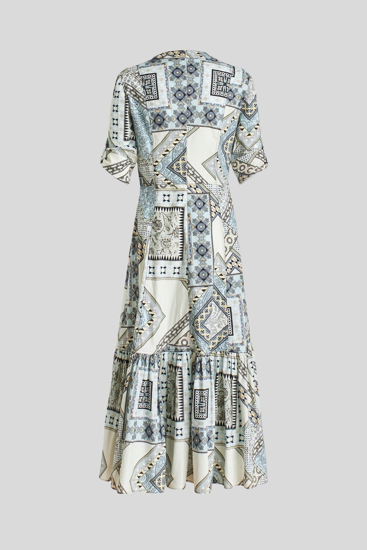 V-Neck Cotton Dress with Patchwork Print