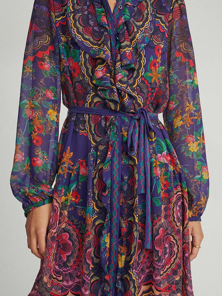 Tilly Ruffle C Dress in Crystal Sakura Print