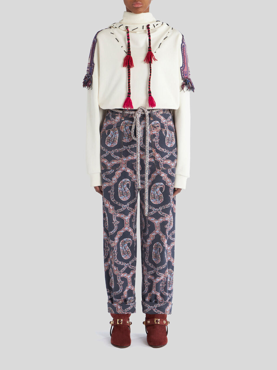 Sweatshirt with Patch and Tassels