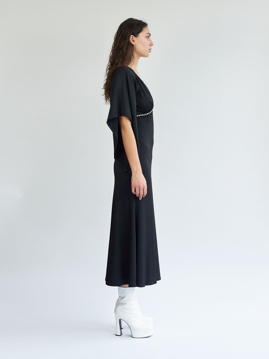 Dress with Flowing Sleeves and Stone Details