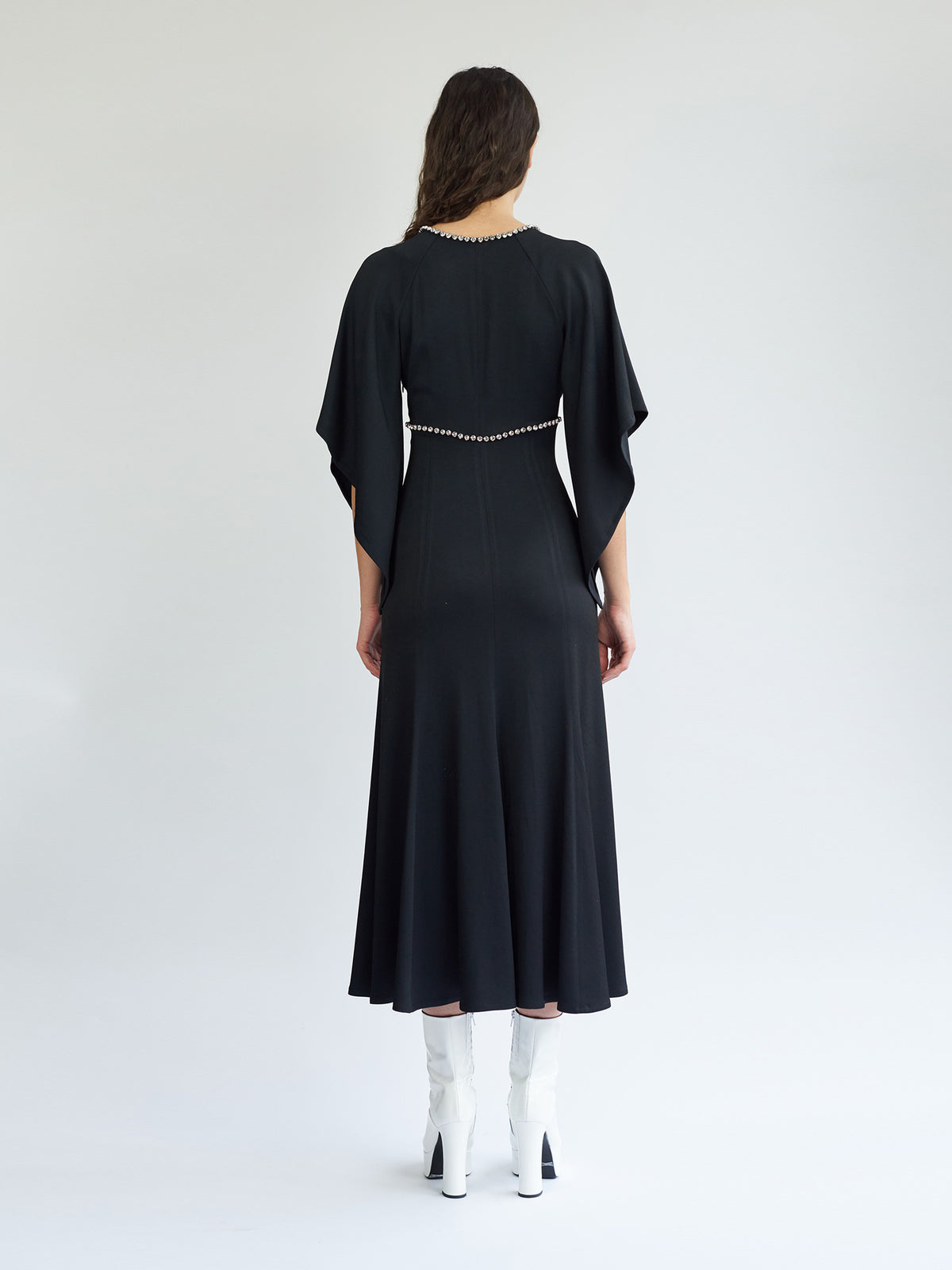 Dress with Flowing Sleeves and Stone Details