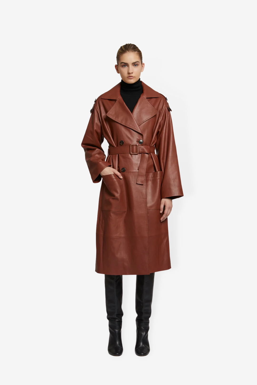 Oversized leather trench coat