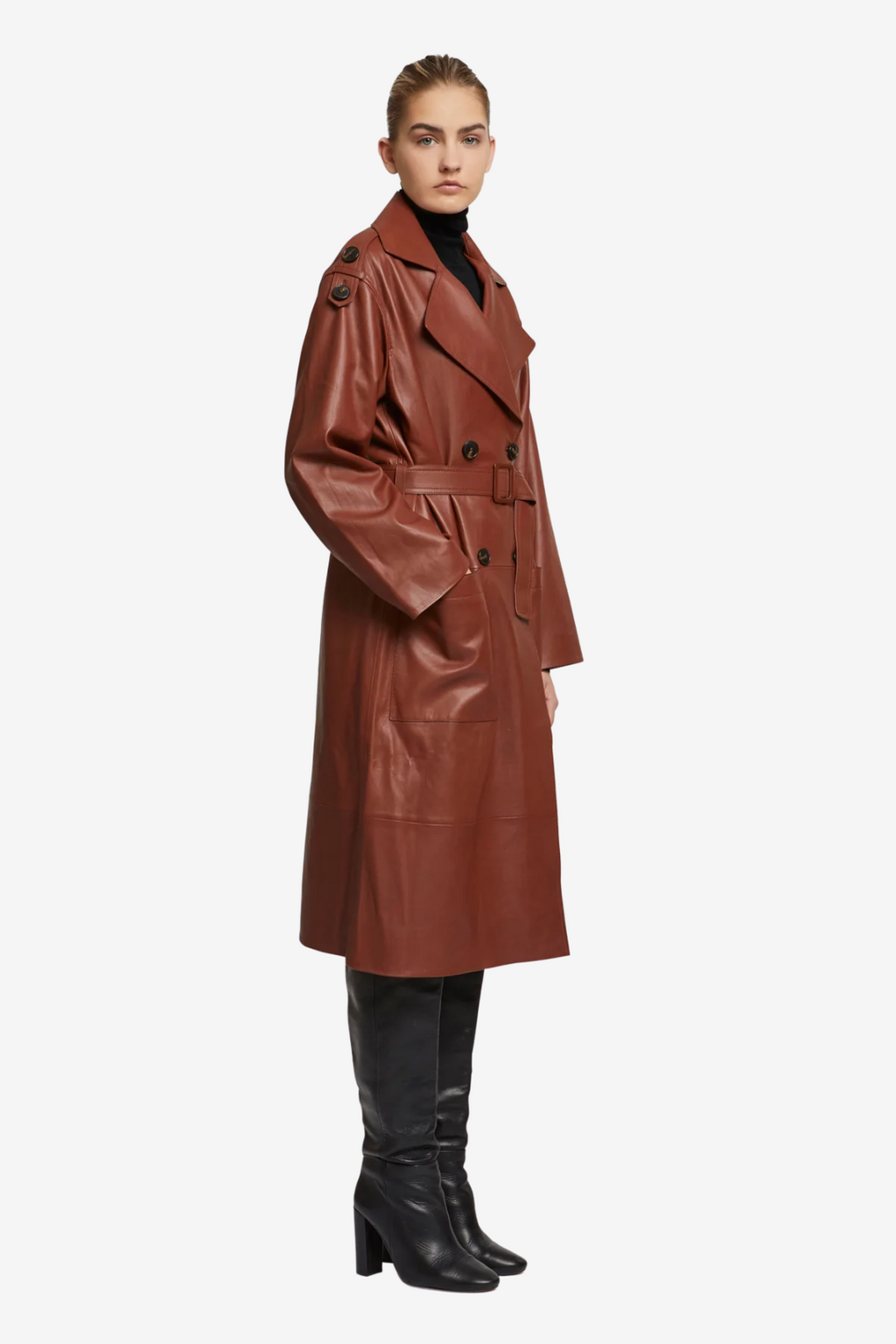Oversized leather trench coat