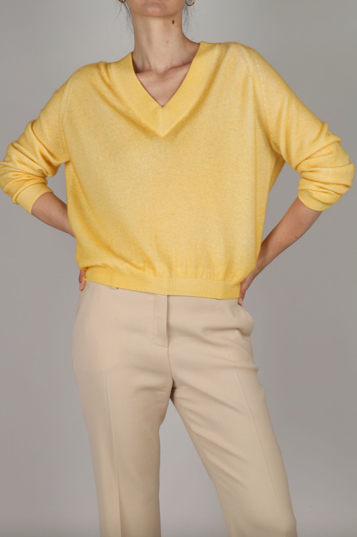 V Neck Sweater Yellow Cashmere Jumper V-Neck Cashmere Sweater