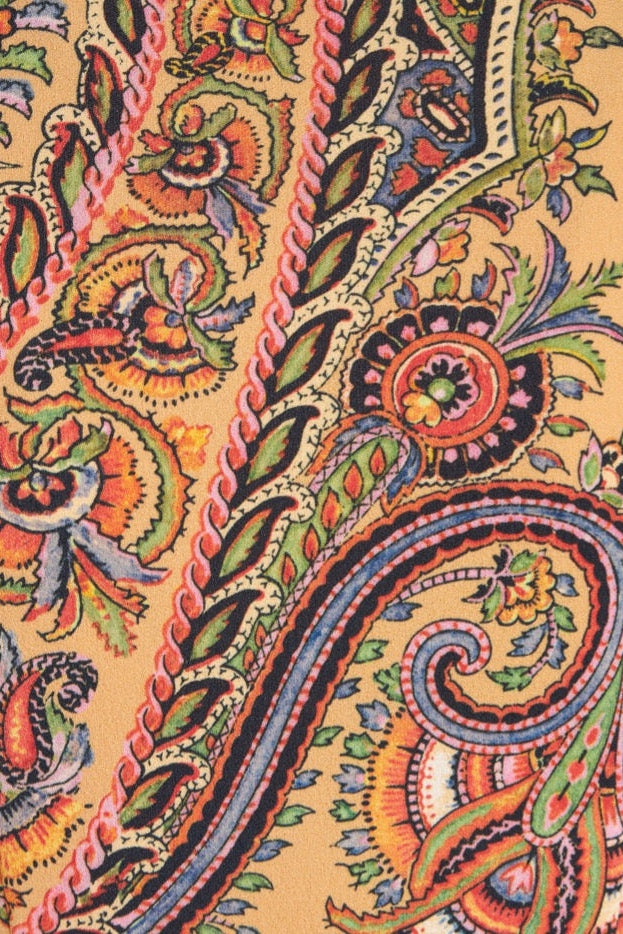 Beige Midi Dress with Paisley Pattern