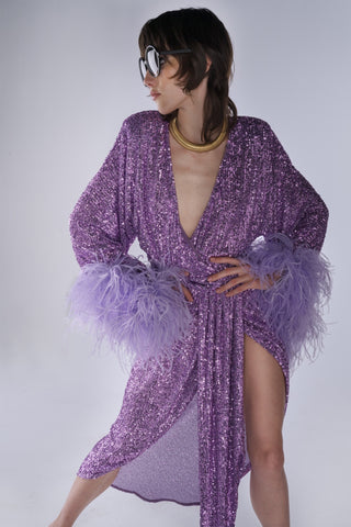 Feather-Trim Sequinned Dress