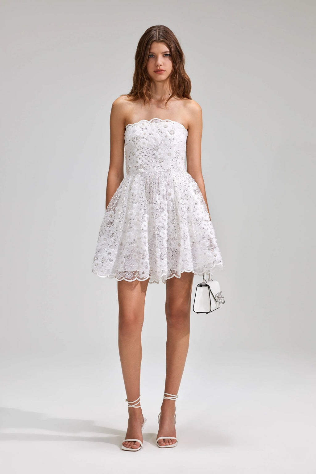 White Beaded Sequin Bandeau Mini Dress