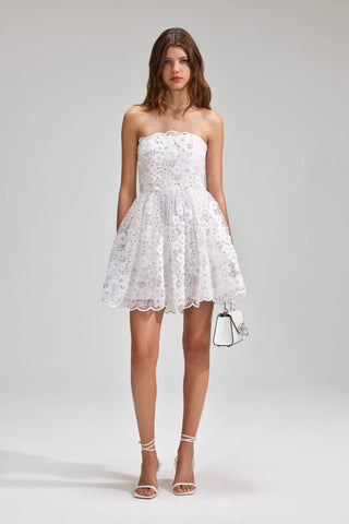 White Beaded Sequin Bandeau Mini Dress