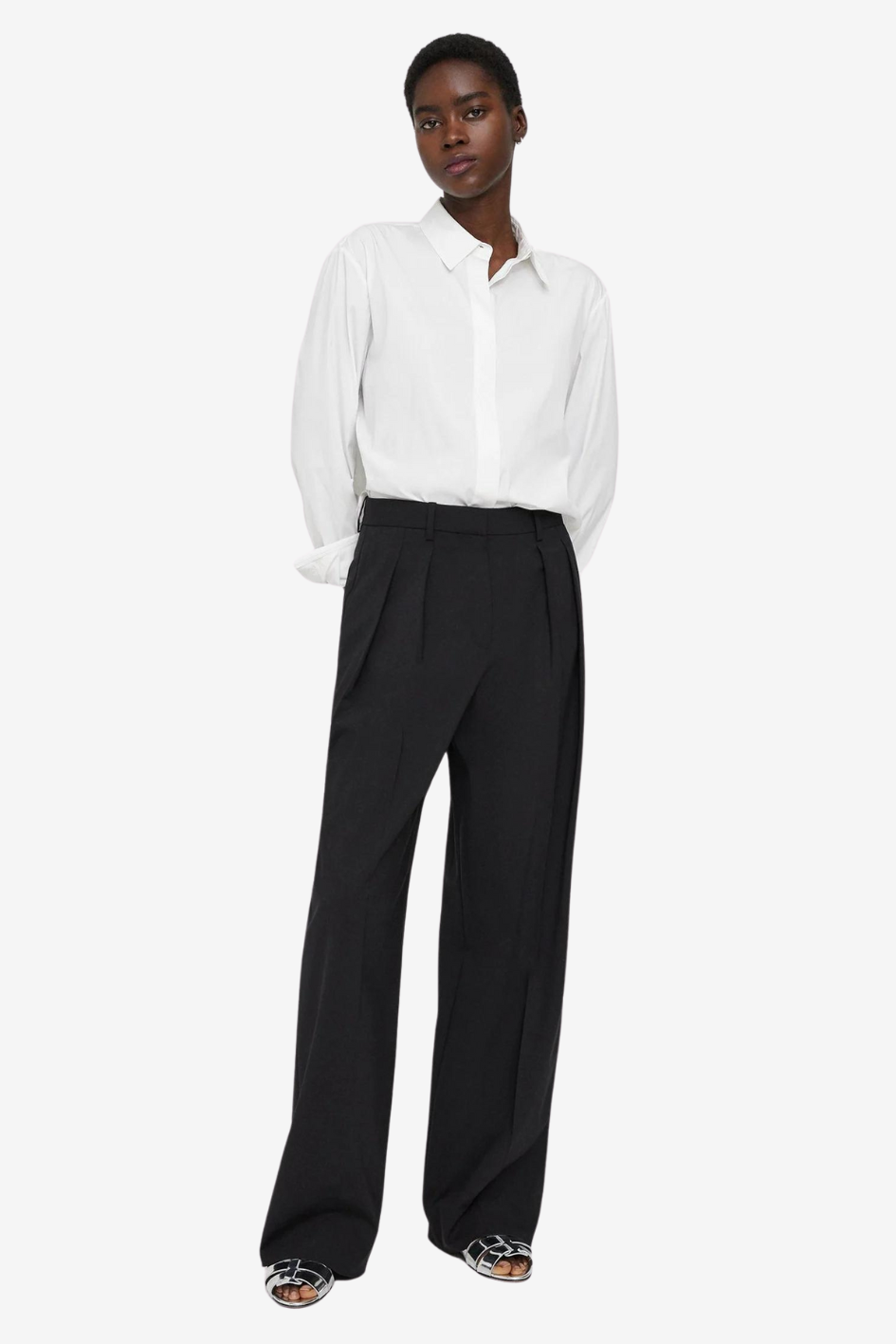 Stretch Wool Pleated Wide-Leg Pant