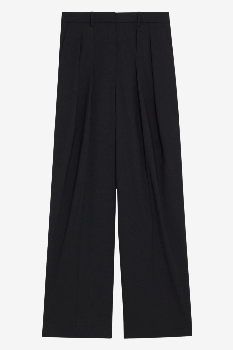 Stretch Wool Pleated Wide-Leg Pant