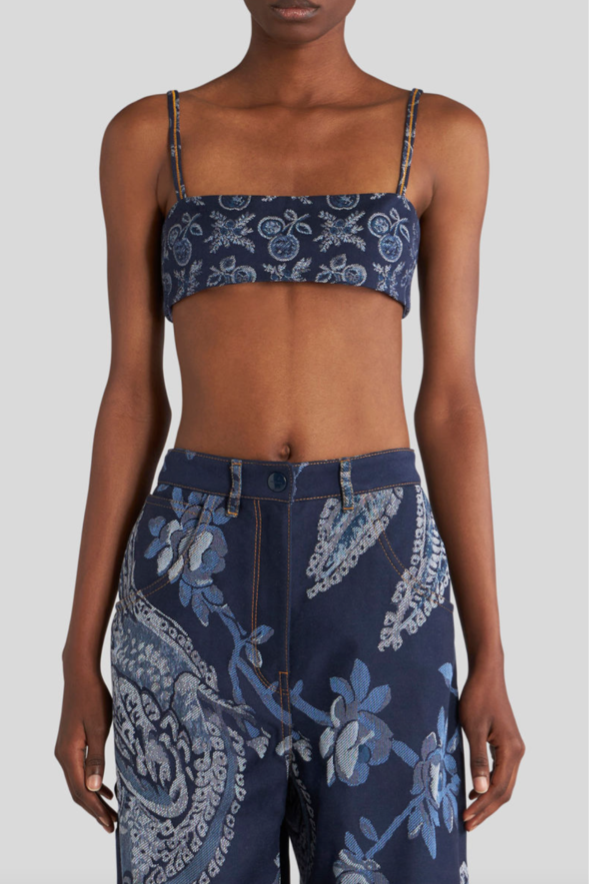 Denim Jacquard Bralette Top
