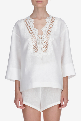 Linen Blouse with Lace Detailing