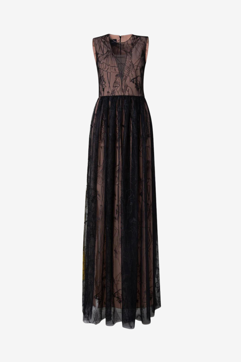 Techno Tulle Evening Dress with Croquis Embroidery