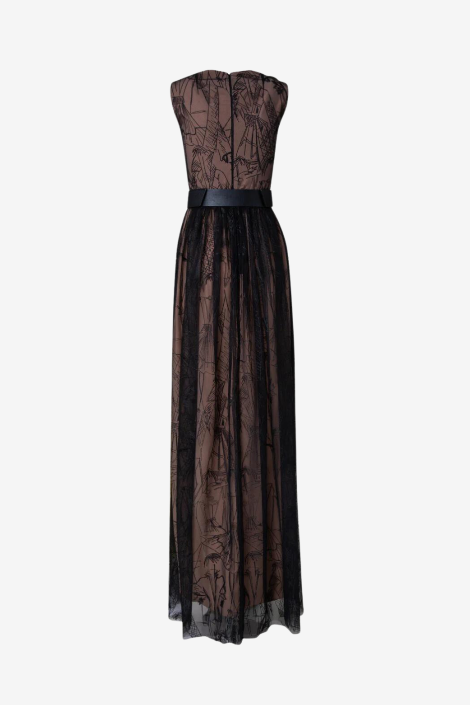 Techno Tulle Evening Dress with Croquis Embroidery