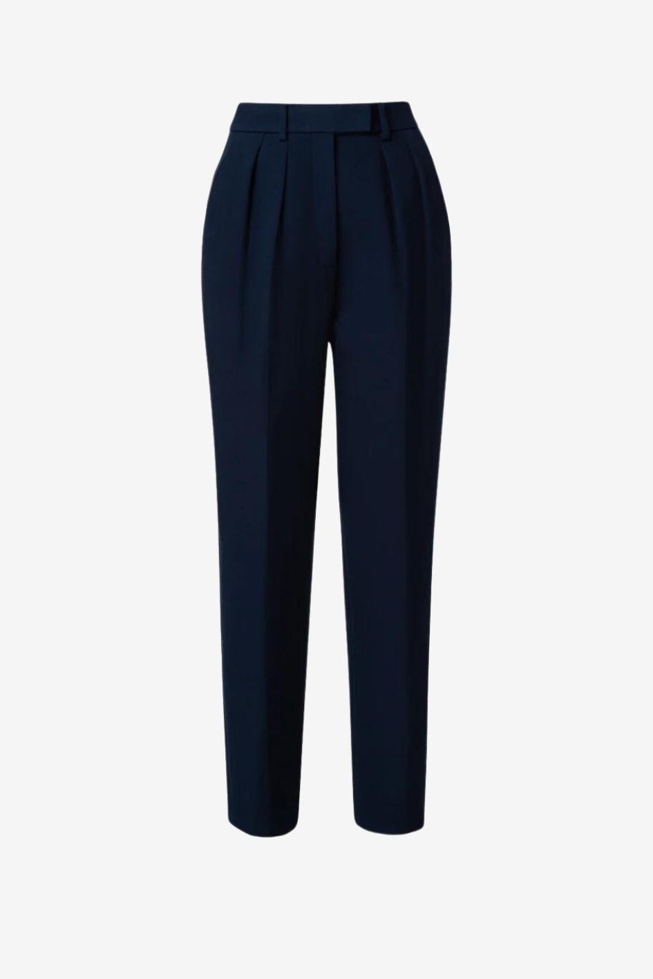 Navy Cotton and Linen Tapered Trousers with Pleats