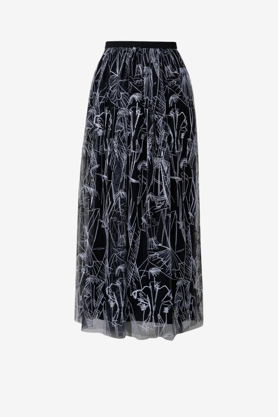 Long Skirt in Techno Tulle with Croquis Embroidery